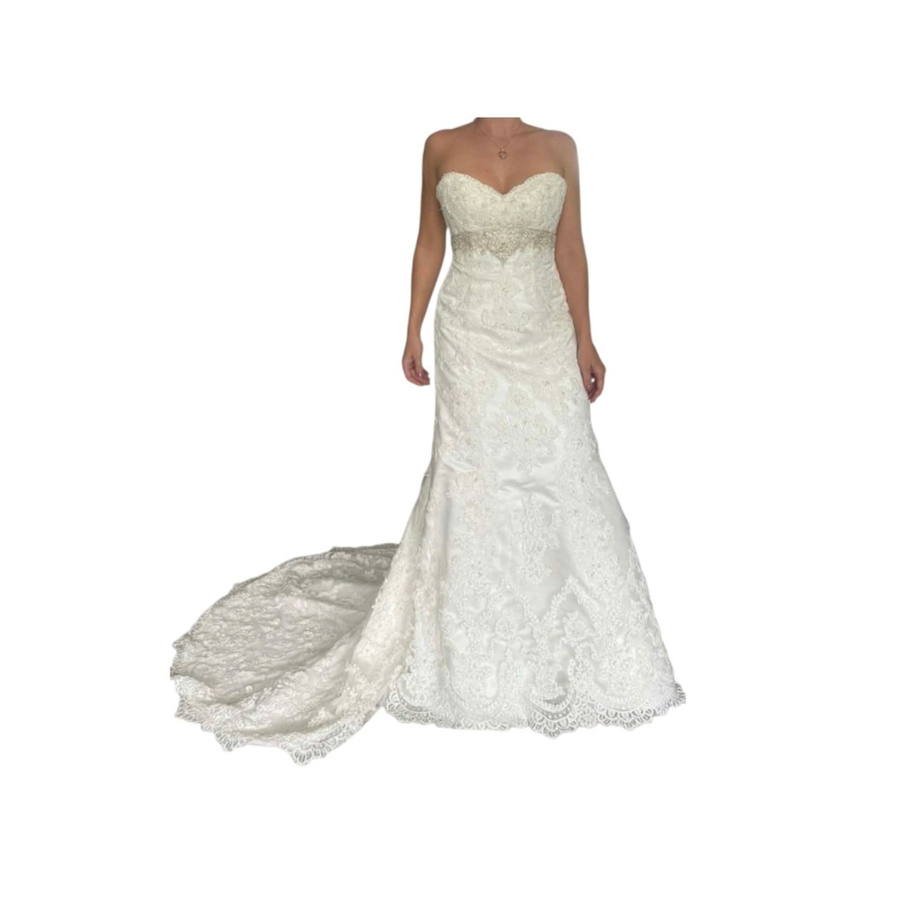 Strapless Lace Mermaid Wedding Dress 4‎ Beaded Train Bridal Imperial Ivory Bling